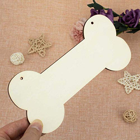 JANOU 3pcs Bone Wood Sign Blank Hanging Wooden Plaque DIY Craft Project Dog Bone Wood Sign with Rope Door Wall Art Decorative, 7.9x3.9 in JANOU