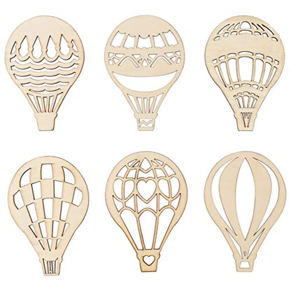 Framendino, 30 Pack Unfinished Wooden Cutouts Hot Air Balloon Shape Wood Pieces Balloon Cutout for DIY Craft Home Decoration