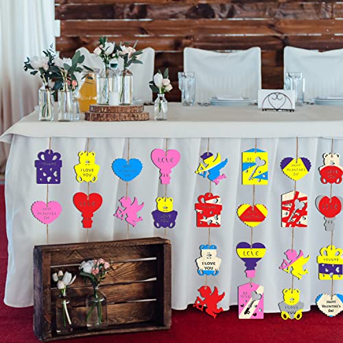 KIMOBER 36PCS Valentine's Day Wooden Slices,Unfinished Blank Cutouts for Valentine Party Decoration, Kids DIY Crafts KIMOBER