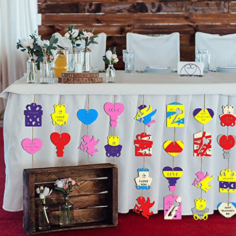 KIMOBER 36PCS Valentine's Day Wooden Slices,Unfinished Blank Cutouts for Valentine Party Decoration, Kids DIY Crafts KIMOBER