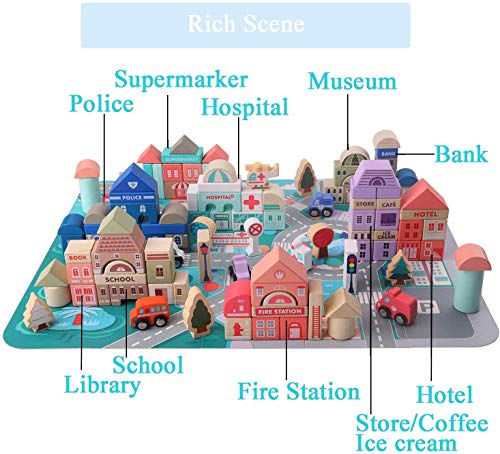 CICITOYWO Wooden Building Blocks Set Wood Kids Construction Stacker Stacking Preschool Learning Educational Preschool Toys Kit for Toddler 3+ Year CICITOYWO