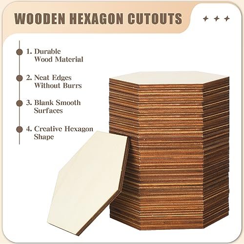 24 Pcs Unfinished Hexagon Wood Cutouts 1/5" Thick Blank Wood Hexagon Pieces Wooden Hexagon Shape Tile Slabs Wood Slice Cutout for DIY Crafts Coaster