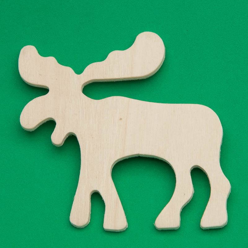 Package of 12 Flat Back Unfinished Wood Moose Cutouts for Kids Crafting, Holiday Embellishing and Creating