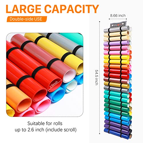 HTVRONT Vinyl Storage Organizer, Vinyl Roll Holder Holds Up to 48 Rolls, Grey Craft Vinyl Organizer Wall Mount/Hanging Over the Door, Vinyl Roll HTVRONT