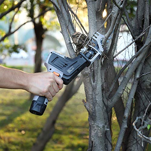 ENGINDOT 12V Cordless Reciprocating Saw with Clamping Jaw, One-Handed, Battery Indicator, Step-less Variable Speed, 1.5A Lithium-Ion Battery, 1 Hour - WoodArtSupply