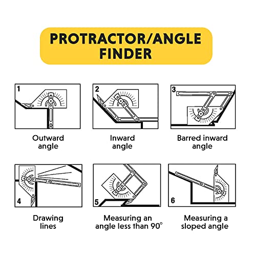 General Tools 29 Plastic Protractor and Angle Finder, Outside, Inside, Sloped Angles, 0° to 180° , Yellow General Tools