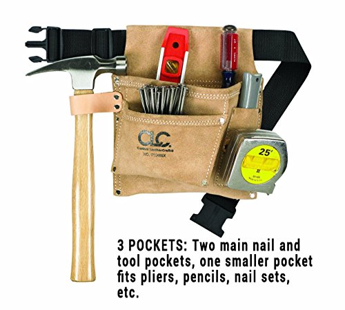 Custom LeathercraftIP489X Suede Tool Bag & Poly Web Belt, 3 Pocket , Tan Custom Leathercraft