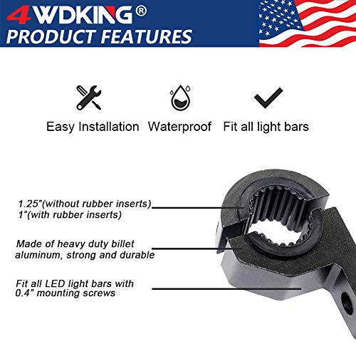 Horizontal Bar Clamp Mounting Kit - 4WDKING 2PCS 0.75"/1"/1.25" LED Light Bar LED Pods Fog Driving Lights Brackets for Bull Bar Tube Roof Roll Cage 4WDKING