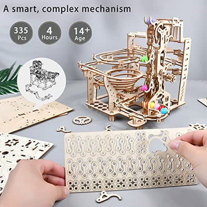 3D Wooden Puzzles Marble Run Chain Kit, Wood Creative Mechanical Puzzles Assembly Model Building Kits to Build for Adults & Kids, DIY Wooden Puzzle