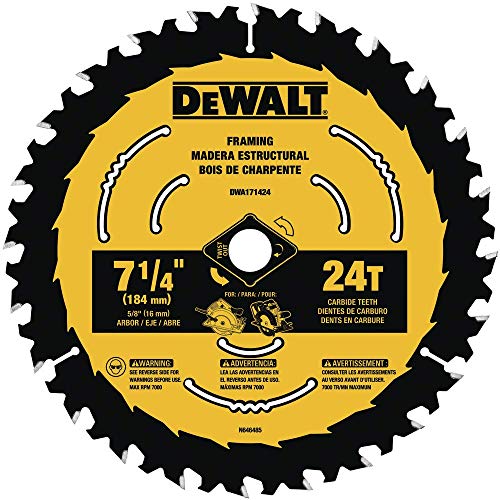 DEWALT Circular Saw Blade, 7 1/4 Inch, 24 Tooth, Wood Cutting (DWA171424)