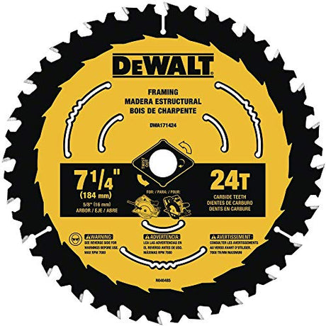 DEWALT Circular Saw Blade, 7 1/4 Inch, 24 Tooth, Wood Cutting (DWA171424) DEWALT