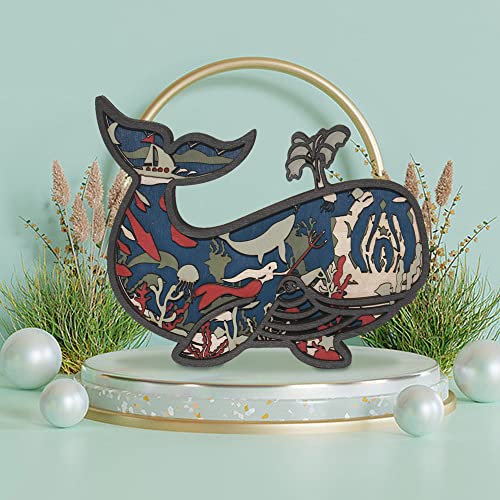 3D Wooden Whale Decor - Rustic Ocean Animal Craft for Home and Office CmayAlgc