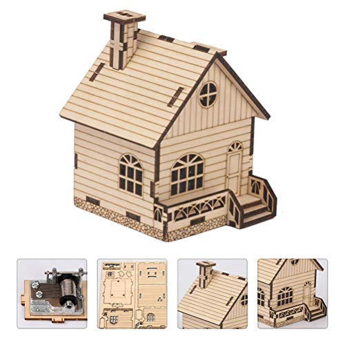 PartyKindom 1 Set DIY Music Box Wood House Figurines Christmas Village Scene Kids DIY Materials Unfinished Wood Xmas House Wooden Toys Educational PartyKindom