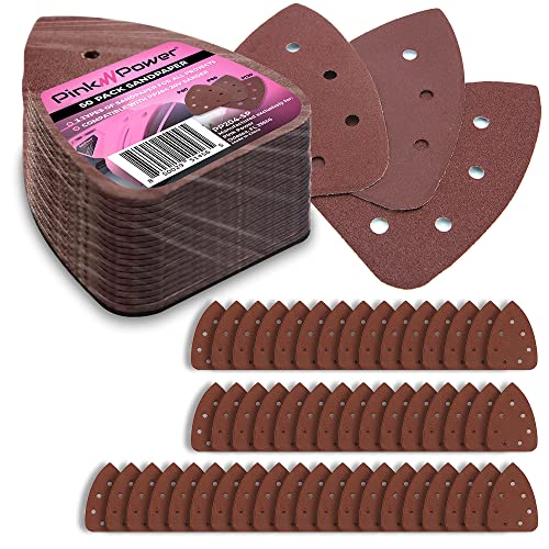 Pink Power Sandpaper for 20V PP204 Cordless Electric Hand Sander - Detail Sand Paper Hook & Loop P60/P80/P120 Grit Sandpaper Pads for Wood, Pink Power