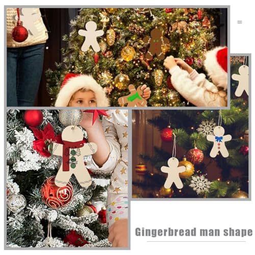 ABOOFAN 20 Sets Gingerbread Christmas Wooden Ornaments Unfinished Gingerbread Wooden Decorations Blank Gingerbread Man Shape Cutouts Embellishment