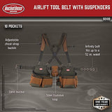 Bucket Boss - AirLift Tool Belt with Suspenders, Tool Belts - Original Series (50100) with 12 pockets, Brown , 52 Inch Bucket Boss
