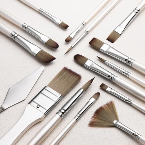 Oil Paint Brushes Acrylic Paint Brushes Artist Paint Brush Set of 15 Acrylic Set for Acrylic, Oil, Watercolor and Gouache with Painting Knife - WoodArtSupply