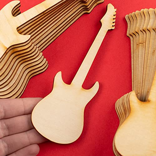 Factory Direct Craft Pack of 12 Unfinished Wood Electric Guitar Cutouts - Rock and Roll Blank Wooden Music Instrument Shape for DIY Craft Projects Factory Direct Craft