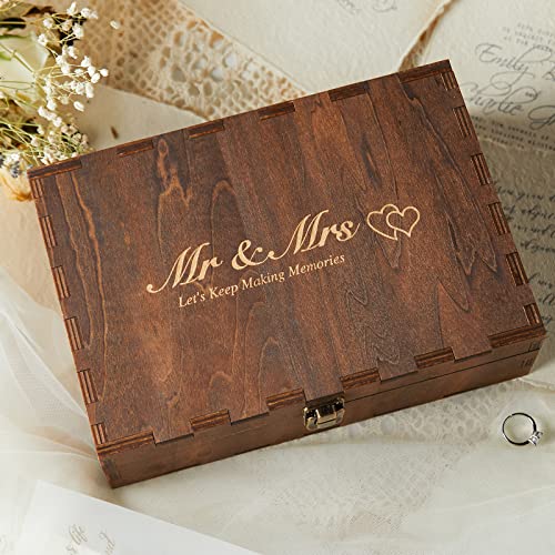 AW BRIDAL Keepsake Box With Lid - Wood Wedding Memory Storage Box - Bridal Shower Gifts Wedding Gifts Anniversary Engagement Valentines Day Gifts - WoodArtSupply