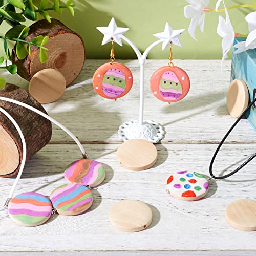 Craftdady 50Pcs Unfinished Natural Flat Round Wood Coin Beads Circle Round Wooden Slices Cutouts 1.18 Inch Unpainted Board Tags for Jewelry Craft