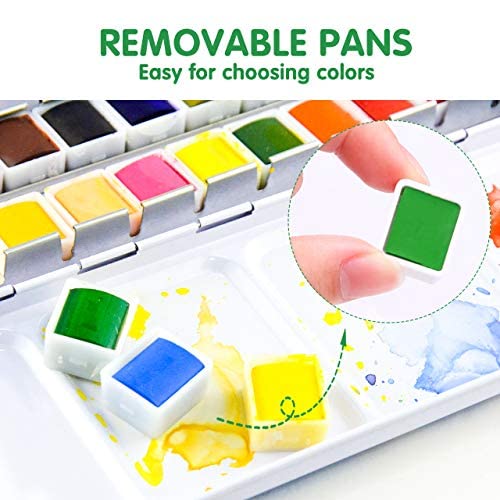 PENTRISTA Watercolor Paint set, 48 Colors Premium Solid Watercolor Half Pans in Tin Box, 1 refillable Water Brush Pen, Art Pigment Kit Perfect for PENTRISTA