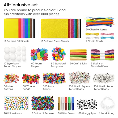 ARTEZA Ultimate Craft Kit, Over 1,000 Pieces and Craft Supplies, Felt, Pom Poms, Googly Eyes, Glitter Glue, Pipe Cleaners for Crafts and DIY Projects - WoodArtSupply