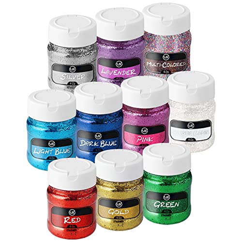 Glitter - 10 Count Fine Glitter Set - 4oz Shaker Bottles Glitter for Resin, Glitter for Crafts - Glitter Shaker Bottle, Glitter for Tumblers, Craft - WoodArtSupply