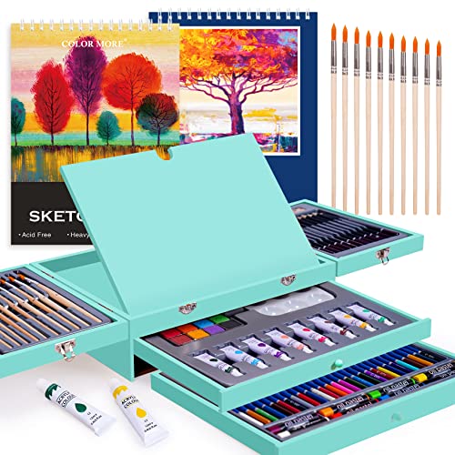 85 Piece Deluxe Wooden Art Supplies, Art Kit with Easel and Acrylic Pad, Art Set for Teens, Adults and Artist Beginners, Creative Gift Box with