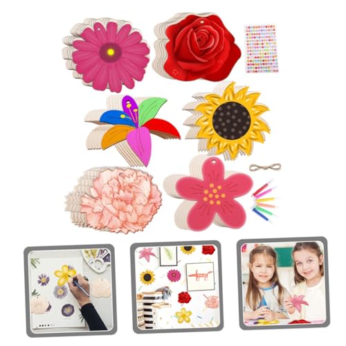 Gogogmee 1 Set Painting Flower Wood Piece Wooden Flower Discs Crafts Unfinished Wood Slices Wood Cutouts Shapes Kids Arts and Crafts DIY Painting Gogogmee