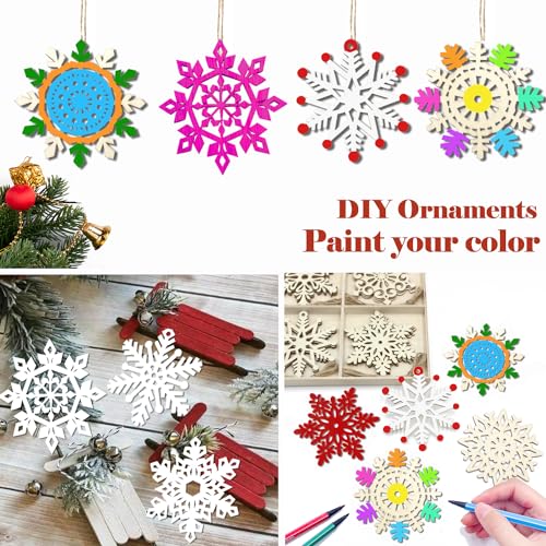 16pcs Large Christmas Wooden Snowflakes Hanging Ornaments DIY Craft Snowflake Wooden Ornaments Cutouts Unfinished Wood Cutout Christmas Decorations MFLUEEWR