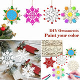 16pcs Large Christmas Wooden Snowflakes Hanging Ornaments DIY Craft Snowflake Wooden Ornaments Cutouts Unfinished Wood Cutout Christmas Decorations MFLUEEWR
