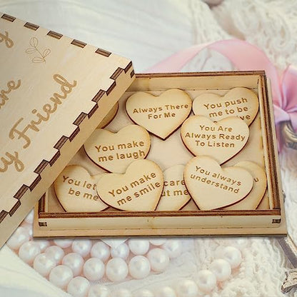 VOSAREA 1 Set Wooden Friendship Gift Box Reasons Why You Are My Friend Box Unfinished Wooden Keepsake Box with Wood Heart Slice Birthday Gifts - WoodArtSupply