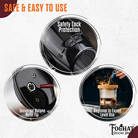 Foghat Cocktail Smoker Torch for Smoked Cocktails and Cooking - Handheld Refillable Culinary Butane Kitchen Blow Torch Lighter Gun, Creme Brulee THOUSAND OAKS BARREL