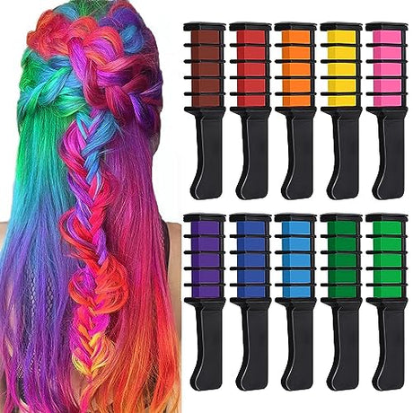 Kalolary 10 Color Temporary Hair Color Chalk Comb Set, Washable Hair Chalk for Girls Kids Gifts on Valentine's Day Cosplay for Age 4 5 6 7 8 9 10+ Kalolary