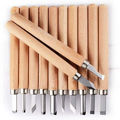 PRUGNA Wood Carving Tools Kit, HRC62 Carbon Steel Graver Set for Kids & Beginners, 12 Pcs Engraving Knife with Storage Case - WoodArtSupply