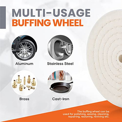 Buffing Wheels for Bench Grinder - 8 Inch Extra Thick Buffing Wheel Fine Cotton Sewn Rigid Treated Spiral with a 1/2” Center Arbor Hole - 80 Ply