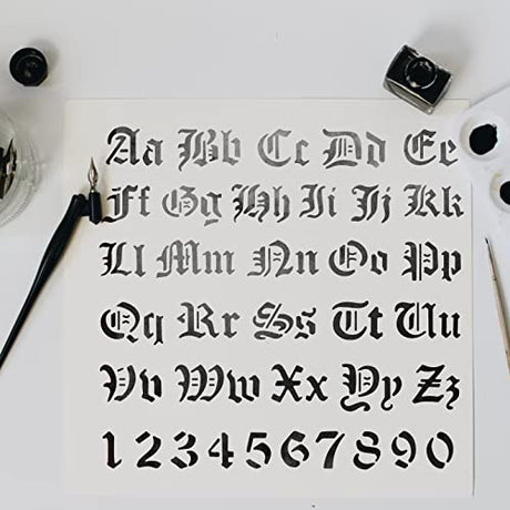 BENECREAT Matte Metal Letters Stencils, Gothic A to Z Alphabet & Number Stencil Template for Painting, Wood Burning, Leather Burning, Engraving, BENECREAT