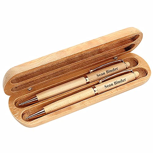 Executive Gift Shoppe - Personalized Pen and Pencil Set in Maple Wood - Wooden Pen and Pencil Case Gift Set with Complimentary Engraving - WoodArtSupply