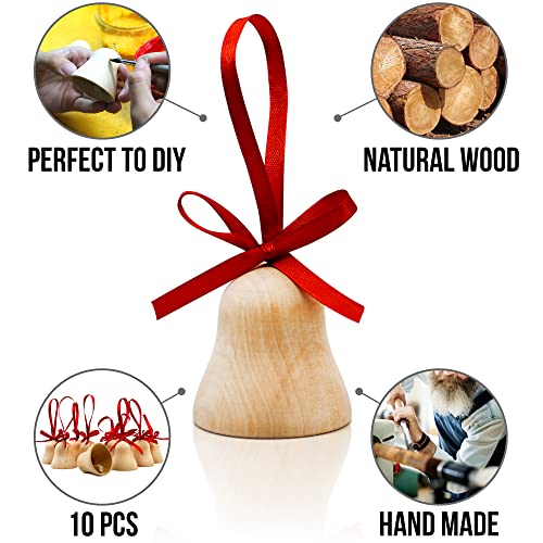 Unfinished Wooden Figures Bell Shape for Art Projects 10 pcs - Paint Your Own Wooden Ornaments - Unfinished Wood Crafts Bells DIY Christmas Ornaments AEVVV