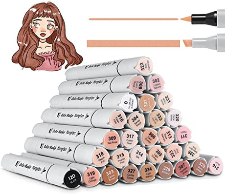 hangfan Skin Tone Markers,30 Flesh Colors Alcohol Based Art Markers Pens Set Dual Tips Brush&Broad for Professional Artists Drawing Sketch hangfan