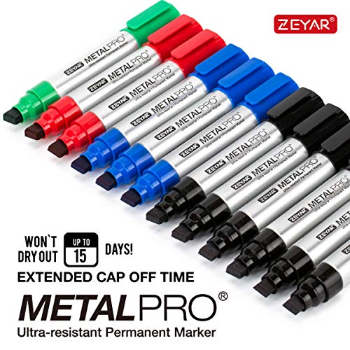 ZEYAR Permanent Markers, JUMBO Size, Aluminum Barrel, Set of 12, Premium Waterproof & Smear Proof Markers, Quick Drying (12 Pcs) ZEYAR