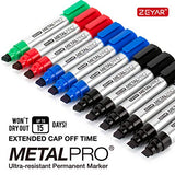 ZEYAR Permanent Markers, JUMBO Size, Aluminum Barrel, Set of 12, Premium Waterproof & Smear Proof Markers, Quick Drying (12 Pcs) ZEYAR