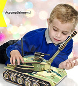 Puzzled 3D Puzzle Colorful Tank Wood Craft Construction Kit Fun, Unique and Educational DIY Wooden Military Toy Assemble Model Pre-Colored Crafting Puzzled