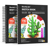 Shuttle Art 9x12” Sketchbook, 220 Sheets Total, Pack of 2(110 Sheets Each), 68lb/100gsm Thick Paper, Spiral Bound Mixedmedia Sketch Pad, Acid-free Shuttle Art