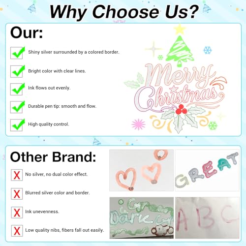 AKARUED Outline Shimmer Markers Set: Self Outline Metallic Marker Glitter Pens Set, 12 Colors Double Line Pens Fancy Markers for Kids Ages 8-12 AKARUED