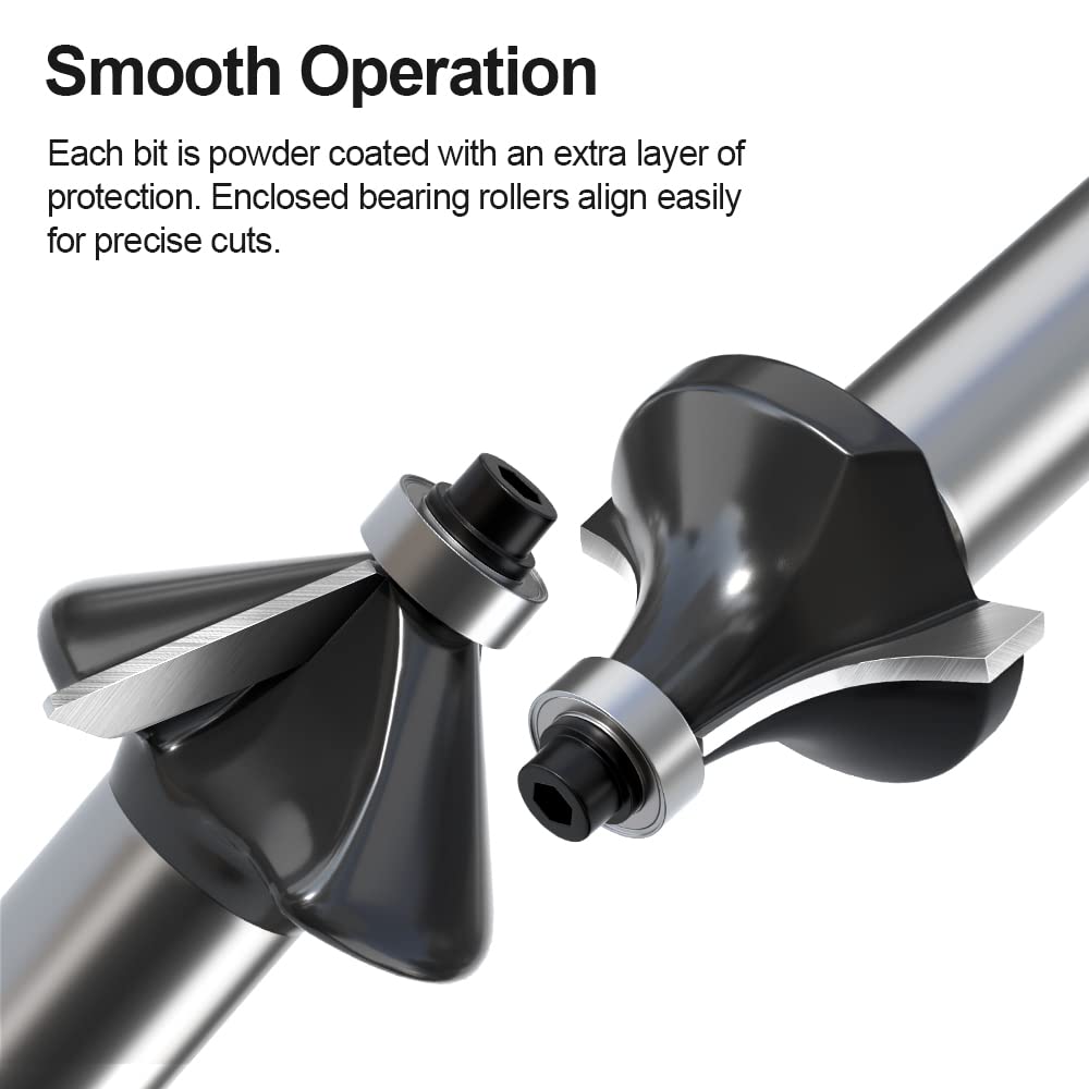 FivePears Tungsten Carbide Router Bits - 12 Piece Router Bit Set with 1/2-Inch Shank for Doors,Tables,Shelves,Cabinets,DIY Woodwork FIVEPEARS