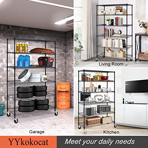 YYkokocat 6000Lbs Capacity Heavy Duty Storage Shelves Commercial Wire Shelving Unit and Storage Adjustable NSF 6 Tier Metal Rack Shelf on Wheels for YYkokocat