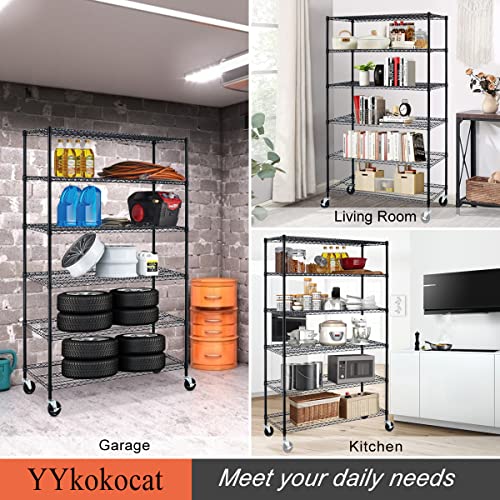 YYkokocat 6000Lbs Capacity Heavy Duty Storage Shelves Commercial Wire Shelving Unit and Storage Adjustable NSF 6 Tier Metal Rack Shelf on Wheels for - WoodArtSupply