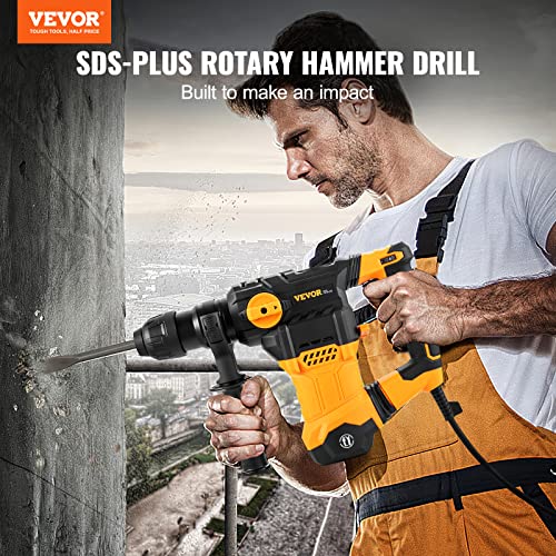 VEVOR 1-1/4 Inch SDS-Plus Rotary Hammer Drill, 13 Amp Corded Drills, Heavy Duty Chipping Hammers w/Vibration Control & Safety Clutch, Electric - WoodArtSupply