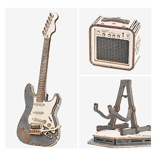 Rowood 3D Puzzles for Adults, DIY Wooden Model Kit for Adults to Build, STEM Electric Guitar Desk Toy Project for Kids, Birthday - WoodArtSupply